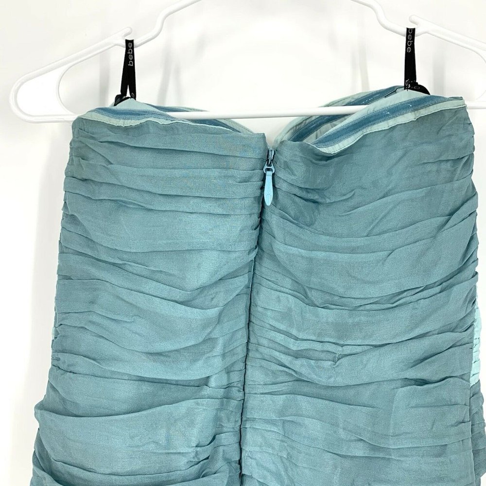 Bebe Blue Strapless Pleated Silk Dress - Picture 6 of 9